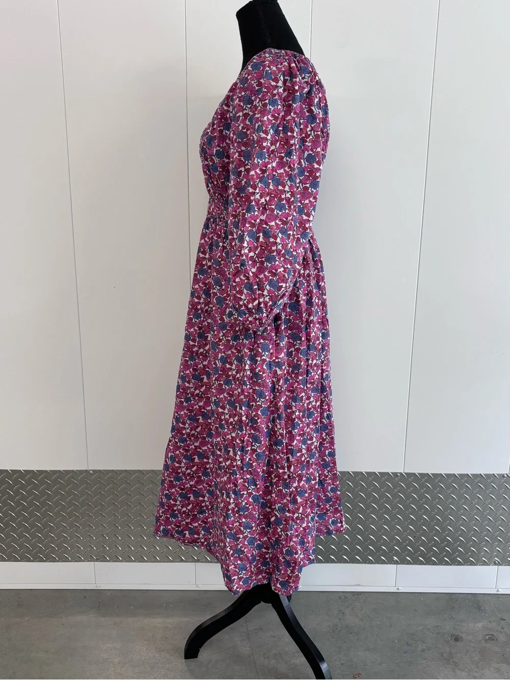 J.Crew Berry Floral Smocked Waist Long Sleeve Midi Dress Size Medium 100% Cotton